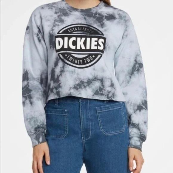 Dickies Grey & Black Tie Dye Crop Crew Neck Sweatshirt - Picture 1 of 6